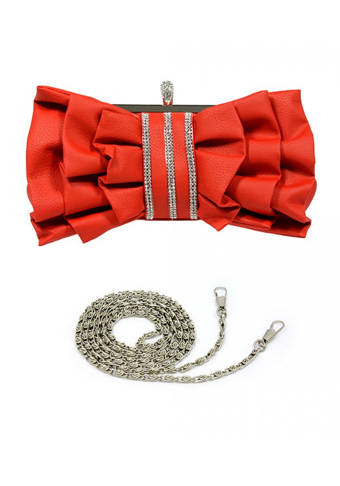 Evening Bag - Ruffled w/ Linear Beads – Red – BG-444MRD